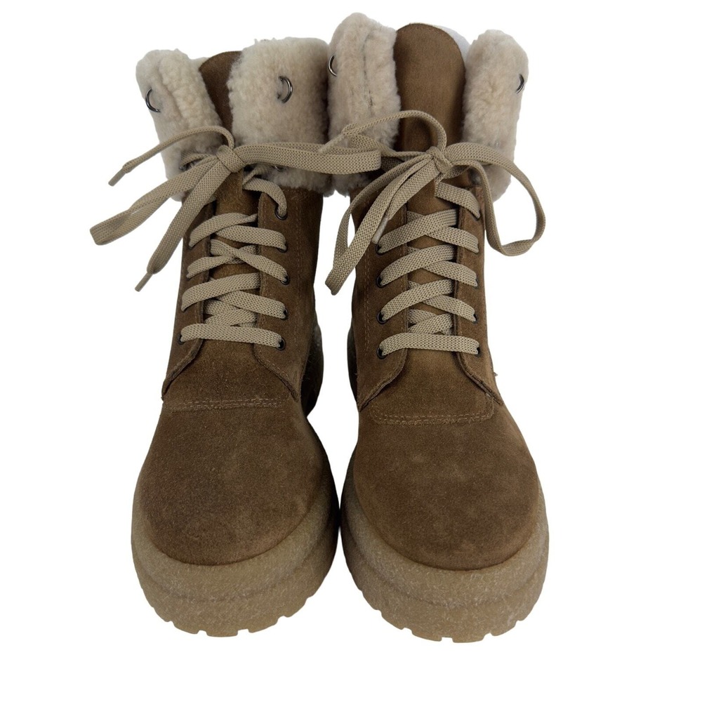 La Canadienne Brown Suede Faux Fur Combat Boots 5.5 Made Canada - Picture 6 of 13